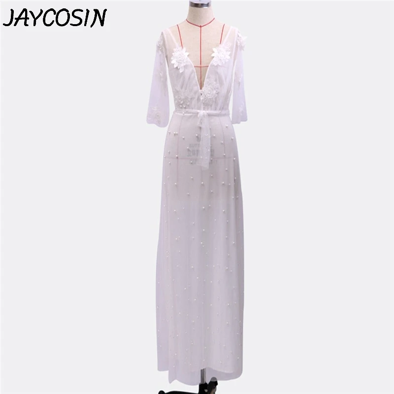 JAYCOSIN женское платье сексуальное платье с v-образным воротом, с низким вырезом на спине элегантный костюм к ужину Половина рукава длинное платье модное кружевное вечернее платье Vestidos a1