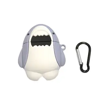 

Silicone Protective Case Unique Shark Cover Protector with Carabiner for Airpods 1/2 Wireless Headset Charging Box Accessories