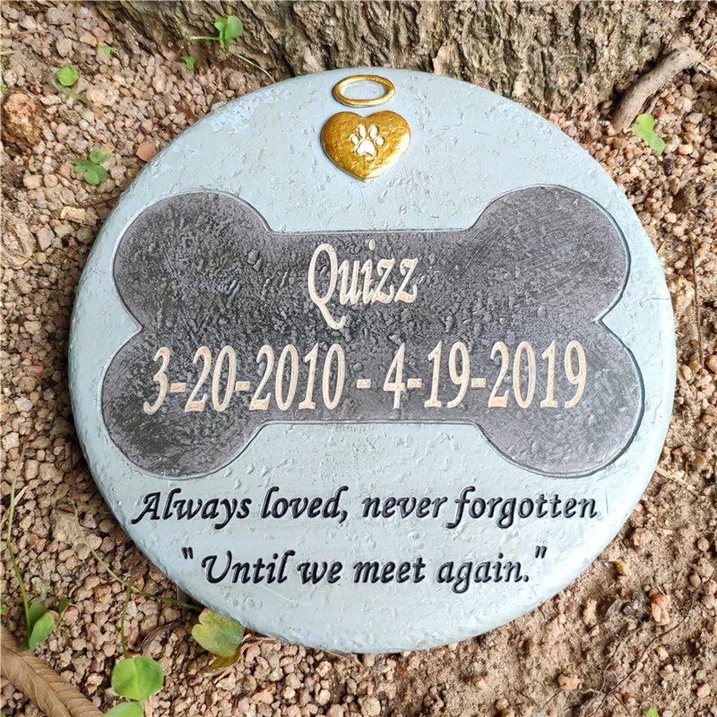 

Personalized Round Shape Dog Bone Grave Marker Tombstone Black-Grey Color And Stone-Like Design Mak For JSYS