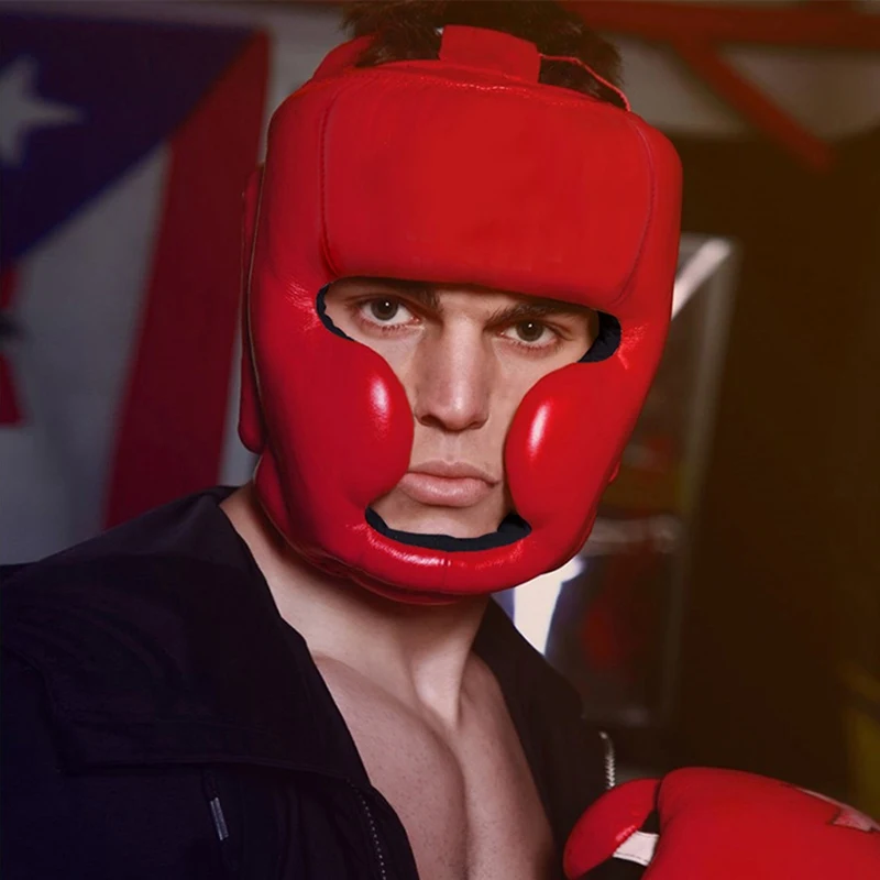 

Gear Guard Head Professional Boxing Training Sanda Protective Gear Helmet Enclosed Helmet Muay Thai Fighting Red Yq