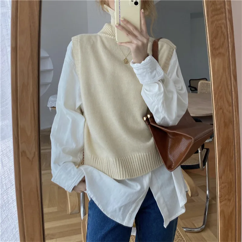 

Slim Turtleneck Simple Solid Winter Vest for Ladies Elegant Fashion All-match Basic Sweater Vests Sleeveless High Quality Vest
