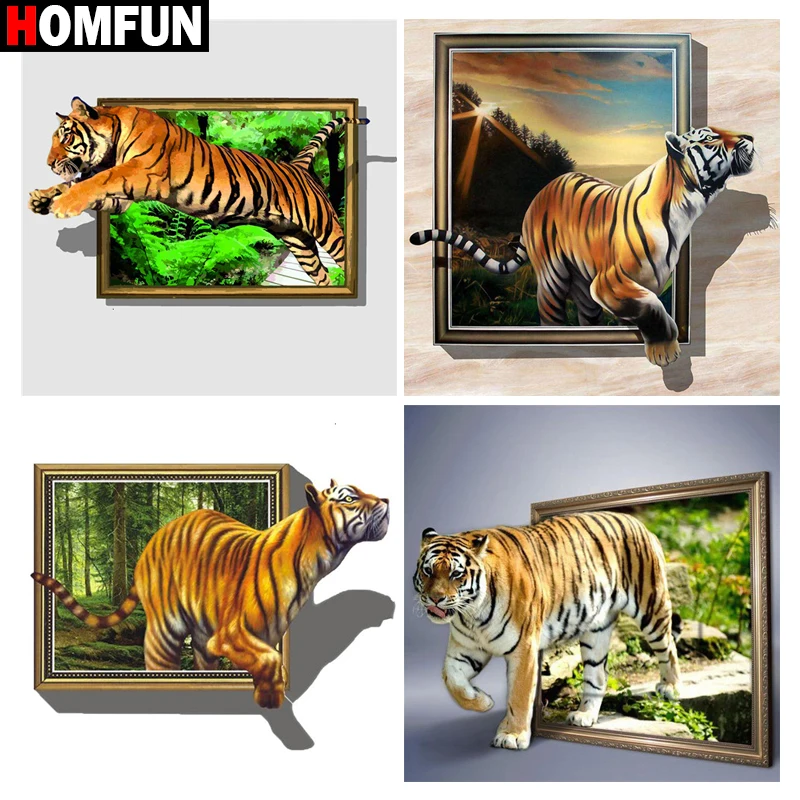 Алмазная картина HOMFUN сделай сам животное тигр пейзаж квадратная круглая 5D