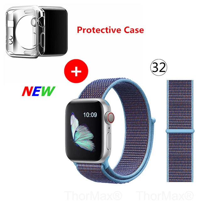 Нейлоновый спортивный бесшовный ремешок для наручных часов iwatch, 4 цвета, в полоску, легкий мягкий сплетенный ремешок для наручных часов Apple Watch 4 серии 3/2/1 38 мм 42 мм 40 мм 44 мм - Цвет ремешка: 32-Cerulean