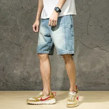 Джинсовые шорты, мужские повседневные джинсовые шорты, хлопковые прямые свободные мешковатые шорты большого размера, мужская одежда