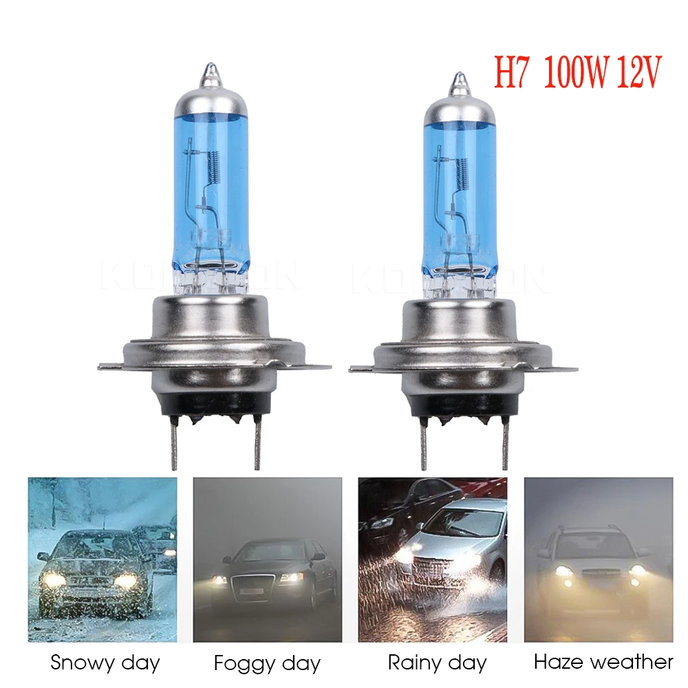 Bombillas halógenas H7 100W para faros de coche, Luz antiniebla de cristal superblanco, 12V, 6000K, 2 unidades|Bombillas (LED) de faros delanteros| - AliExpress