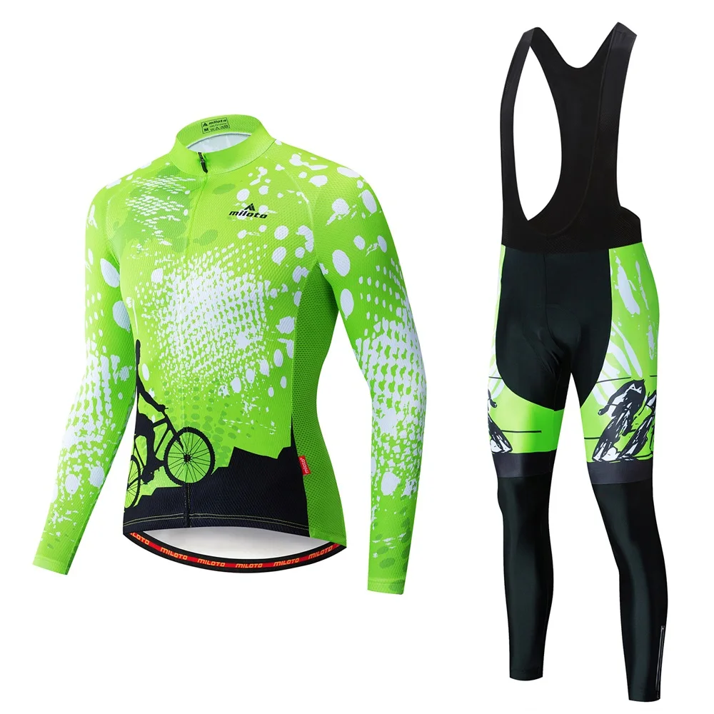 02 Bib Long Set MILOTO, Мужская осенняя одежда для велоспорта с длинным рукавом, комплект дышащей одежды для велоспорта, одежда для горного велосипеда, Джерси для велоспорта, Ropa Maillot Ciclismo - Цвет: 02 Bib Long Set