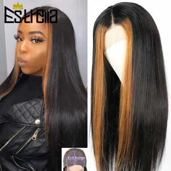 

Highlight Wigs Human Hair Straight Malaysia Half Brown Human Hair Wigs Ombre 4x4 Closure Human Hair Wig With Baby Hair Remy 150%