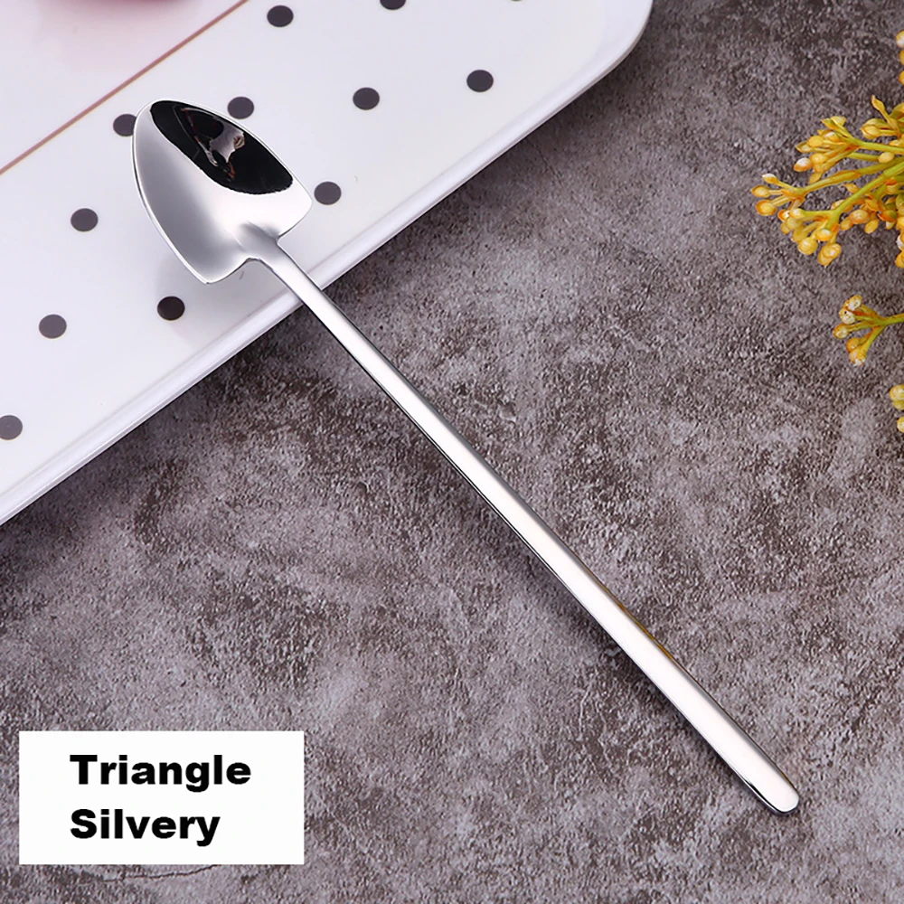 Triangle Silvery 304 Нержавеющая сталь Кофе ложка творческий покрытие льда ложка c длинной ручкой Чай ложки Кухня инструменты горячего питья столовые красочные - Цвет: Triangle Silvery