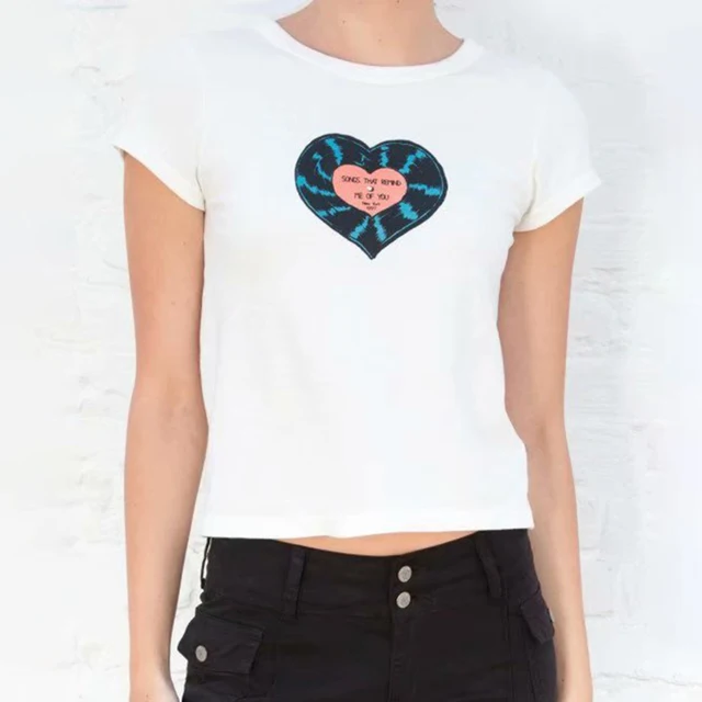 Chic Heart Graphic Tee Shirt donna estate girocollo manica corta cotone morbido Tshirt top Vintage donna Streetwear T Shirt 2021 2