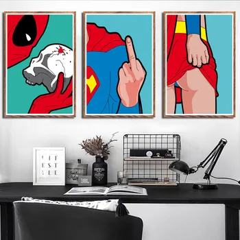 

Superhero Normal Life Funny Pop Art Superman Batman Spider-Man Art Painting Silk Canvas Poster Wall Home Decor картины на стену