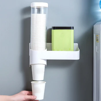 

Disposable Cup Dispenser With Cover Pull Type Automatic Remover Punch Free ABS Wall Mounted Dustproof Easy Install Home Office