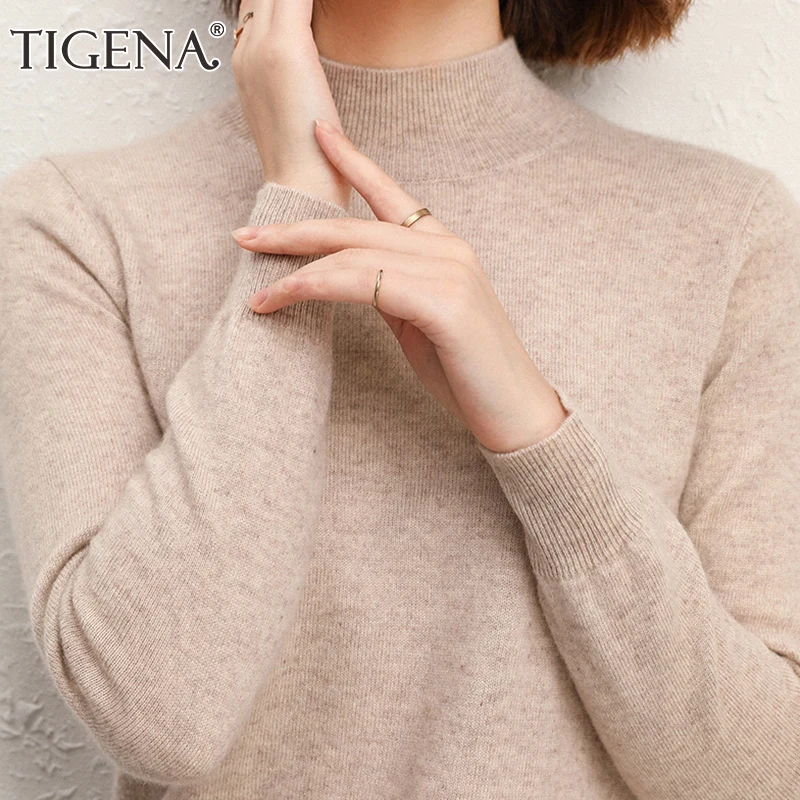 TIGENA Women Sweaters and Pullovers 2020 Fall Winter Half Turtleneck Warm Knitted Jumper Female Cashmere Knitwear Clothes Pink | Женская