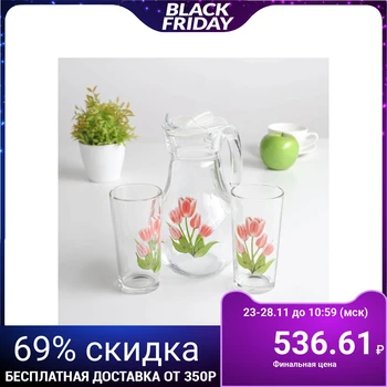 

Drinking set "Spring tulips", 3 items: 1 l jug, 230 ml glass 2 pcs