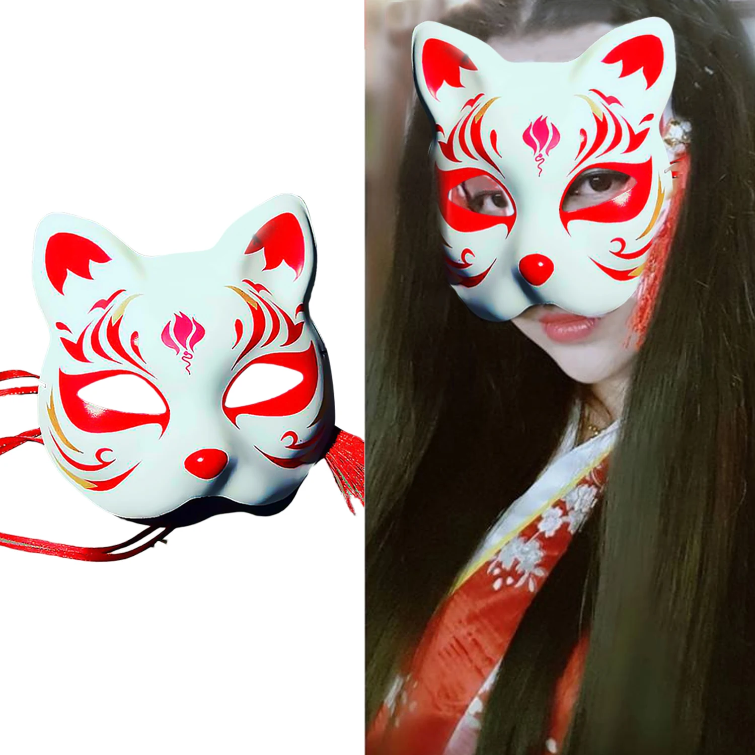 Besegad Мода Половина лица Маска «кошка» с лентами кисточки колокольчики для взрослых Хэллоуин карнавалы комиксы Выпускной маскарад