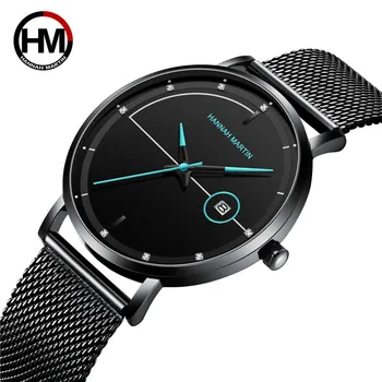 

Hannah Martin Men's Fashion Calendar Mesh Belt Watch For Men Waterproof Ultra-thin Men Watch reloj hombre 2019 Relogio Masculino