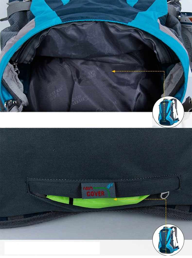 Creeper Outdoor Sports Mountaineering Backpack Camping Hiking Trekking Rucksack Travel Waterproof Cover Bike Bags