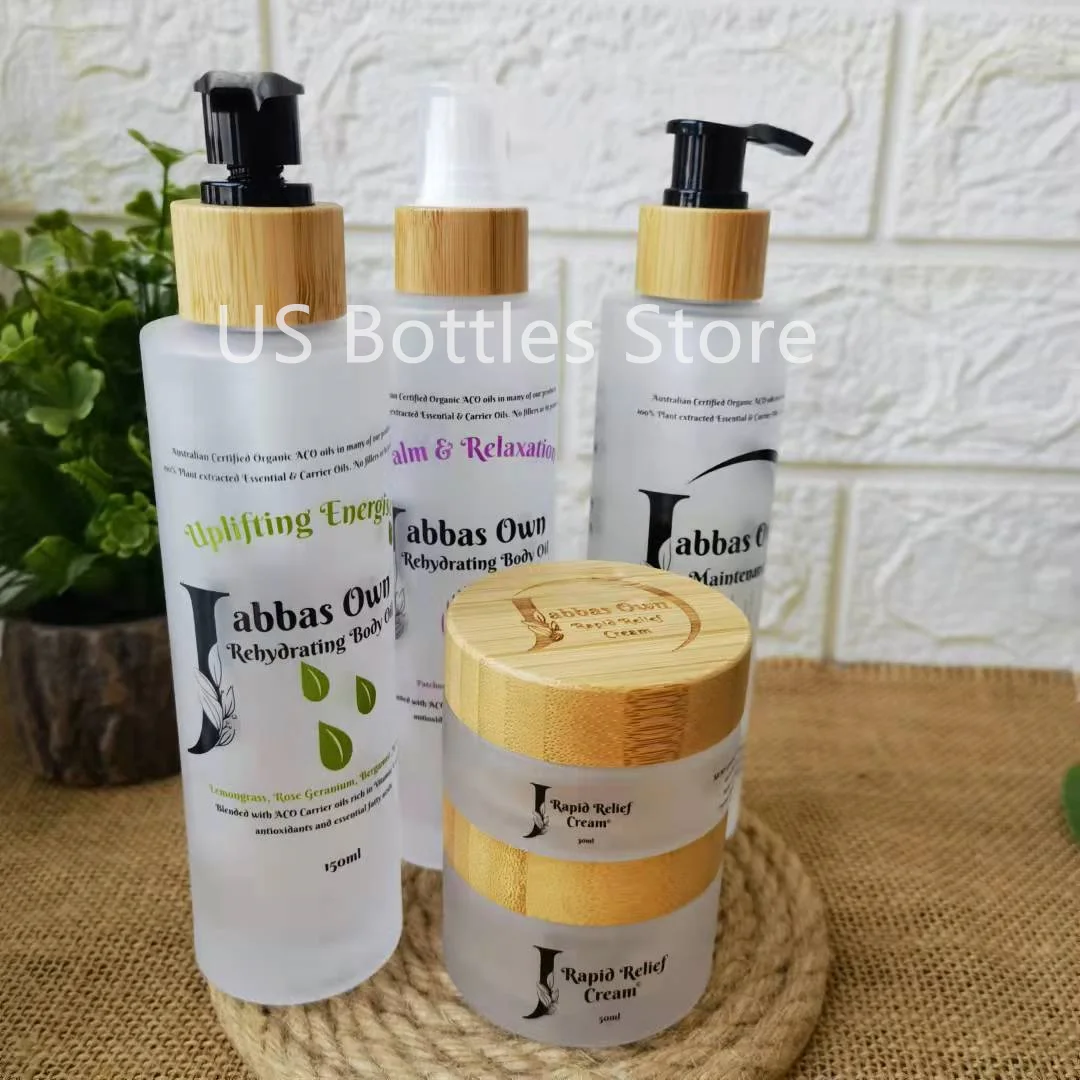 Wholesale Empty Bamboo Wood Cap Skincare Body Lotion Cosmetic Packaging Glass Container/Serum/Toner Bottles Cream Jars with Lid bamboo and wood finishing box decor pencil holder storage bucket desktop stationery container case decorative basket