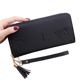 

Breif Fashion Women Wallets Personlity Leaf Pattern Long Zipper Purse Multifunction Phone Bag Card Holder Female Clutch Bag