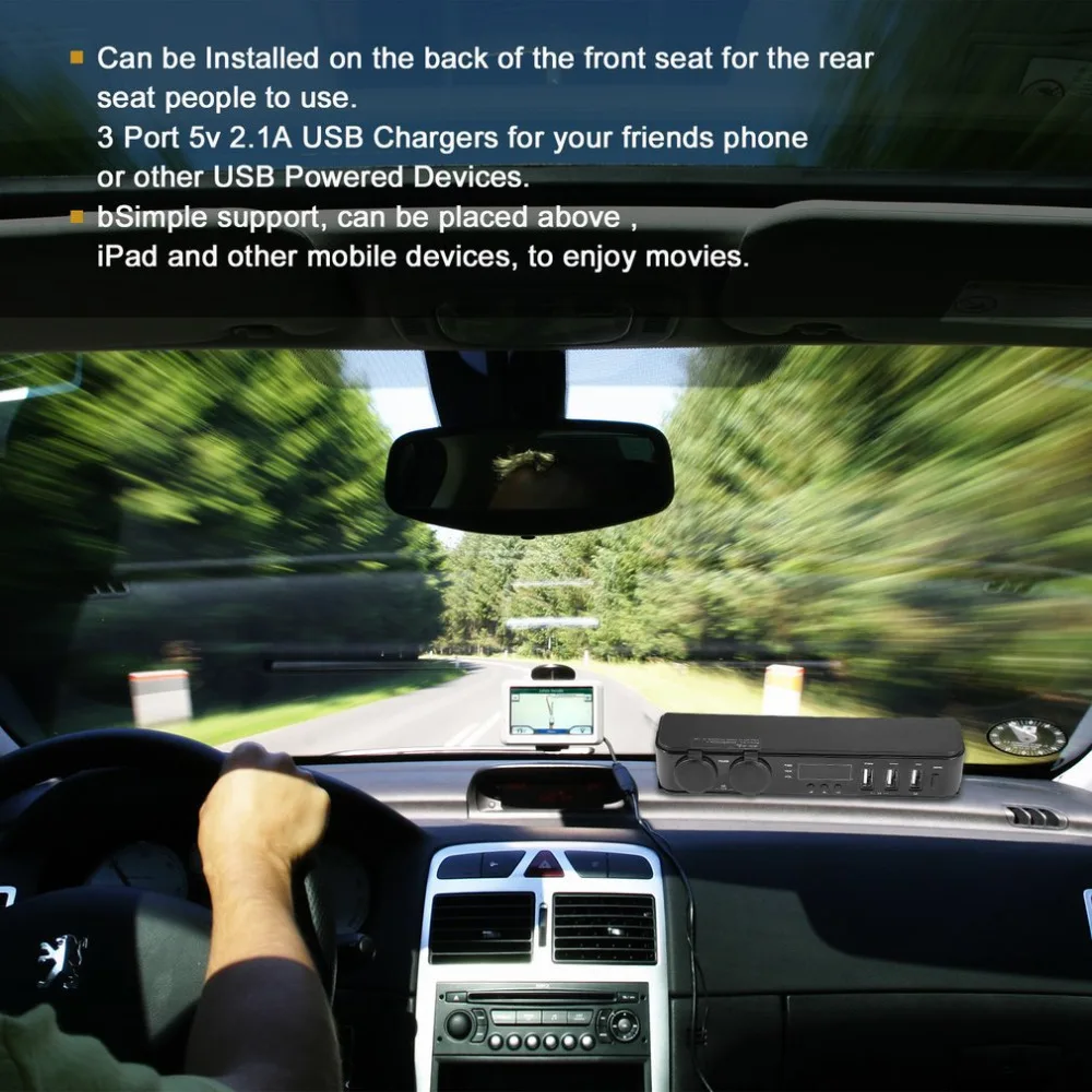 3 порта 5 в 3 А автомобильное заднее сиденье подголовник крепление USB зарядное устройство и 2x12 в прикуриватель со временем Вольт Temp светодиодный дисплей Прямая поставка