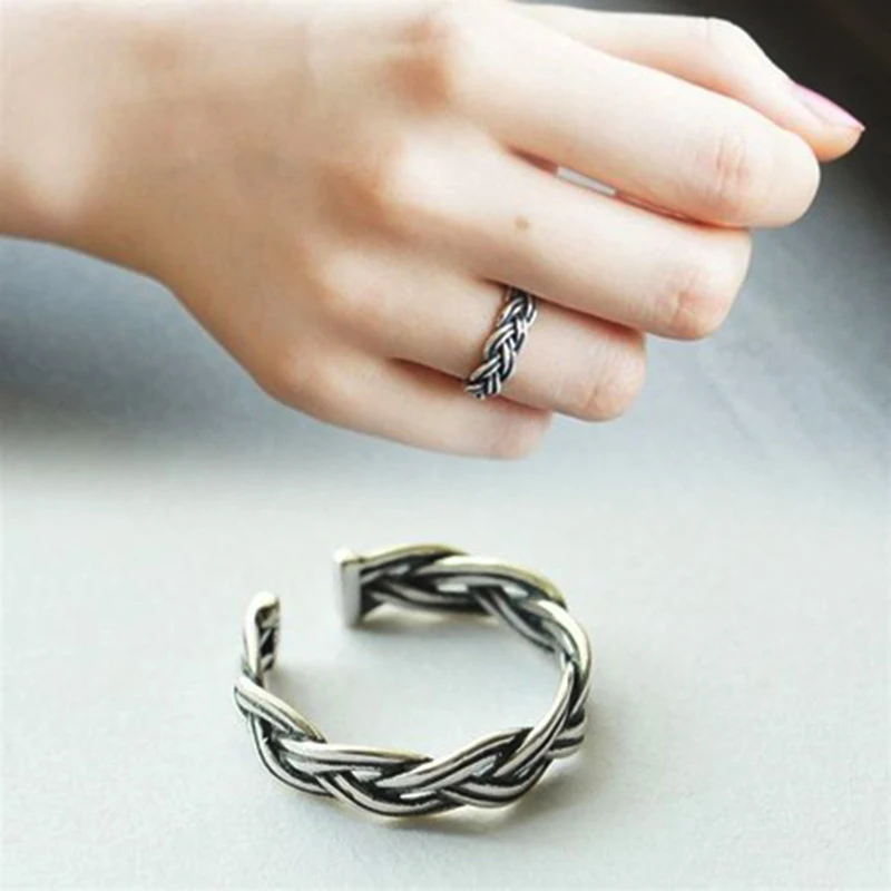 

Korean Romantic 925 Sterling Silver Weaving Rings for Women Men Jewelry Punk Vintage Finger Rings