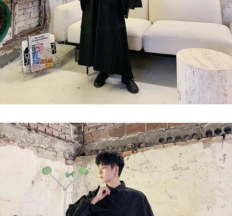 Men Oversized Long Sleeve Asymmetric Design Loose Black White Shirt Male Japan Streetwear Hip Hop Gothic Casual Shirts
