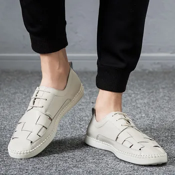 

Men Leather Flats Shoes Comfortable Lace Up Soft Leather Shoe Man Casual Loafers Daily Working Driving Shoes Simple Style Loafer