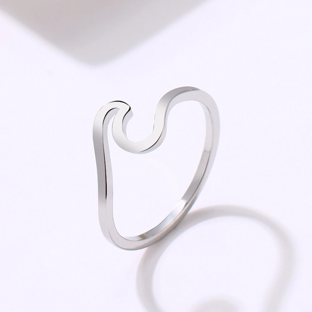 316L Stainless Steel Ring Fashion Simple Wave Rings for Women White Gold Color Wedding Party Jewelry Ladies Gifts Dropshippping