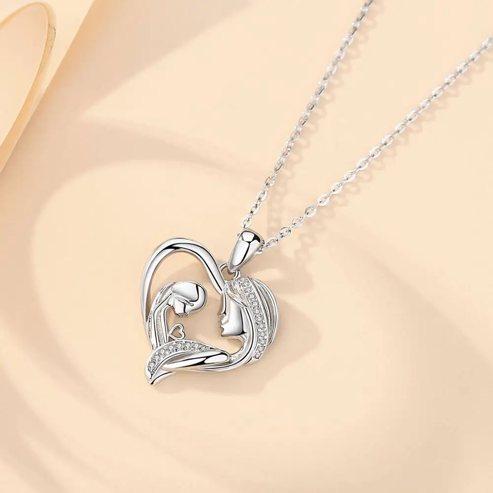 EUDORA 100% 925 Sterling Silver Popular Mother and Daughter Heart necklace with Crystal CZ Necklace Mother's birthday Gifts D584