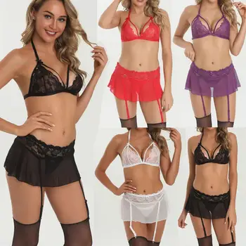 

Sexy Bra Set Sexy Women Plus Size Lace Bra Babydoll Underpant Sexy Lingerie Set Underwear S-2XL Bras Women Brief Sets 661BRS10