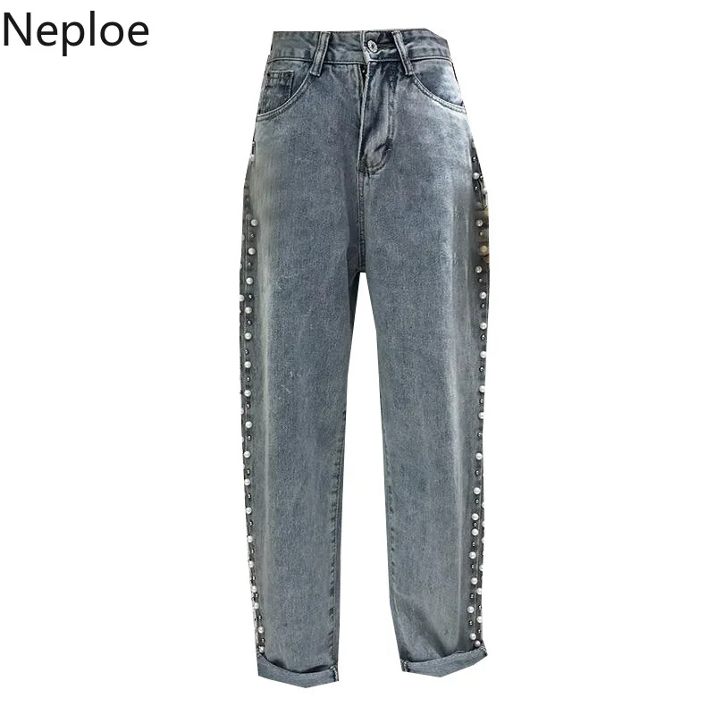 Neploe/корейское модное джинсовое изделие свободного кроя с бисером для студентов, дикие полосатые кольца с пряжкой, широкие брюки, осенние джинсы с завышенной талией 45826