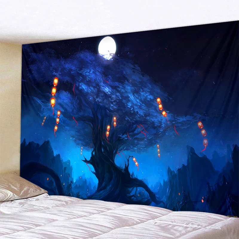 3D Starry Tree Fantasy Landscape Oversized Living Room Bedroom Tapestry Wall Hanging Carpet Bohemian Mandala Hippie Tapestry