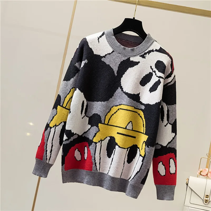 

Loose Pullover Sweater Women 2019 New Autumn and Winter Thicken Korean Large Size Round Neck Cartoon Print Women Knit Tops