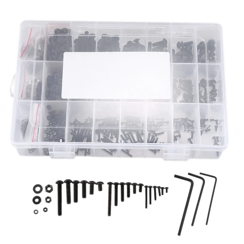 

HOT-1080 PCS M2 M3 M4 Alloy Steel Hex Socket Button Head Cap Screws Nuts Flat Washers Kit Black Screw Assortment