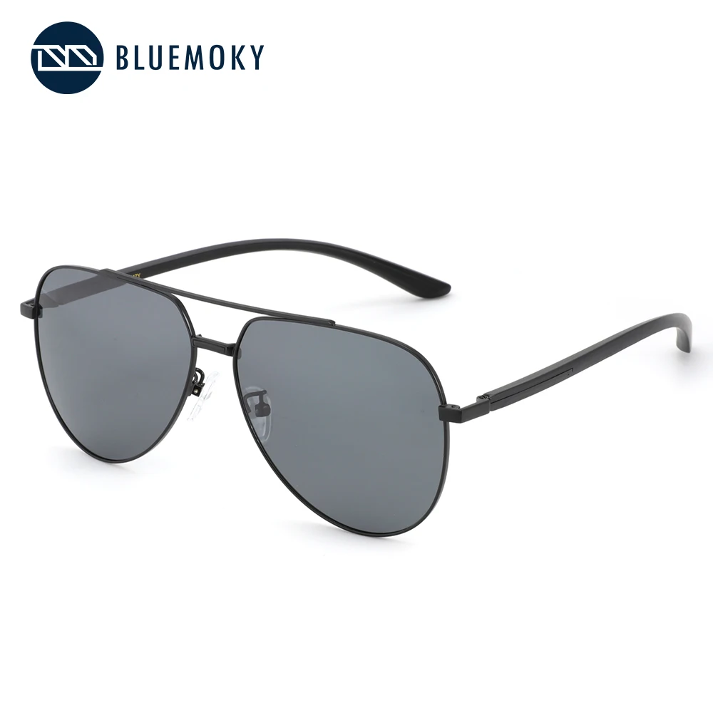 Мужские солнцезащитные очки BLUEMOKY, поляризационные, UV 400, пилот, для вождения, солнцезащитные очки, дизайнерские, мужские, модные, Ретро стиль, очки, аксессуары, oculos de sol - Цвет линз: black