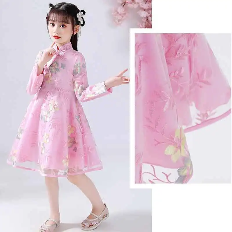 Chinese Traditional Dress Midi Party Dresses Cheongsam Qipao for Girls Party Costumes New Year Clothes Princess Kids 3-12Years,girls dress,princess costume,kids clothes