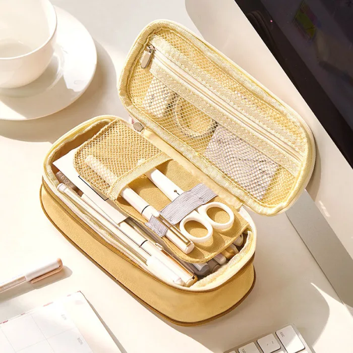 Double Layers Pencil Pen Case Office School Students Large Capacity Storage Bag GT66