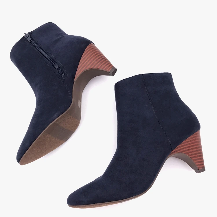 Темно-синие короткие бархатные Ботинки Челси с имитацией под дерево; обувь на толстом каблуке; обувь «martin»; ботинки женская короткая сторона из флока обувь, ботинки