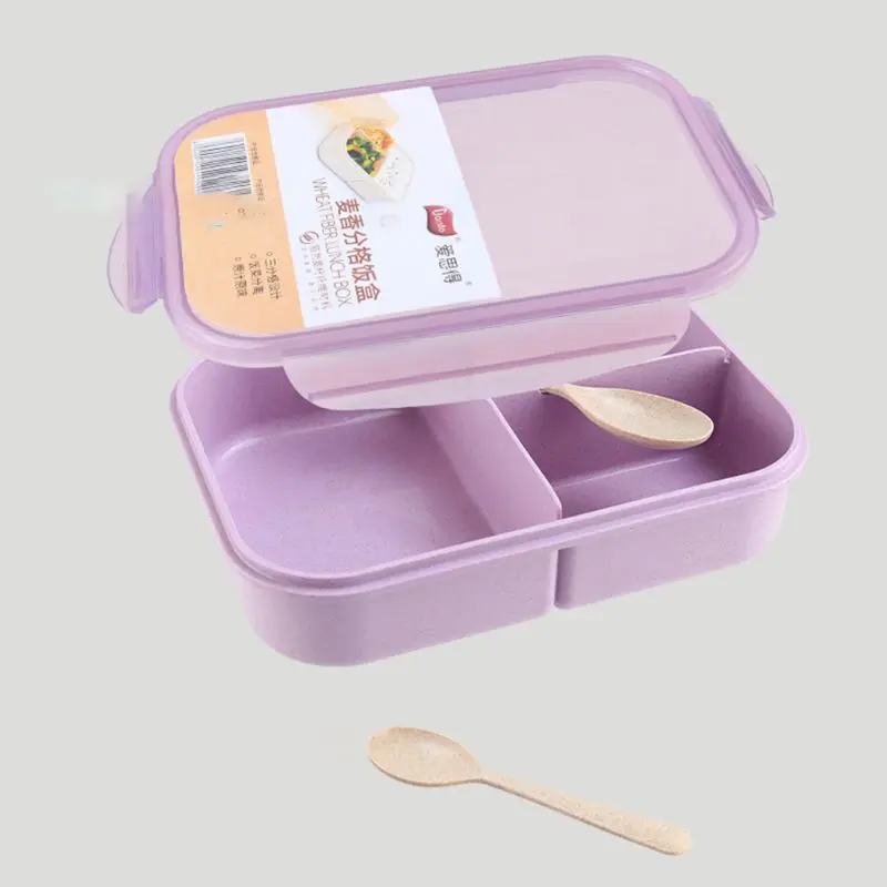 3 цвета пшеничная соломенная коробка для обеда с ложкой Bento box креативный квадратный чехол для конфет посуда