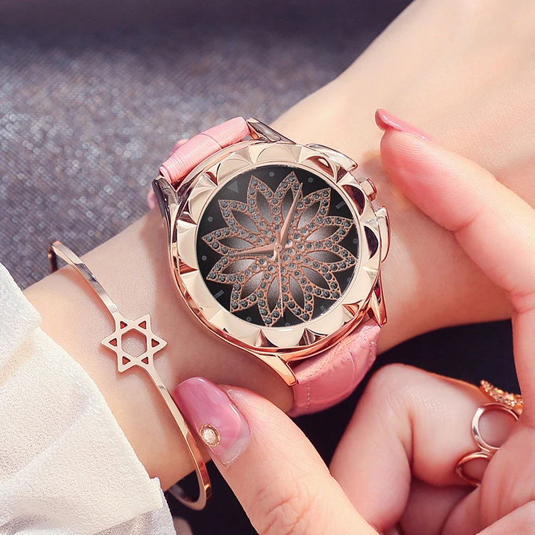 

Watch Women Rhinestone Watches Ladies Watch Leather Big Dial Bracelet Women Wrist Watch Crystal Relogio Feminino Clock Hot 2019