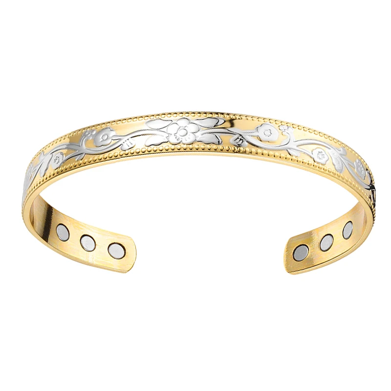 OKtrendy Gold Color Pure Copper Bracelet Magnet Therapy Bangle with Flower Carving Charm Bracelets & Bangles For Women Jewelry