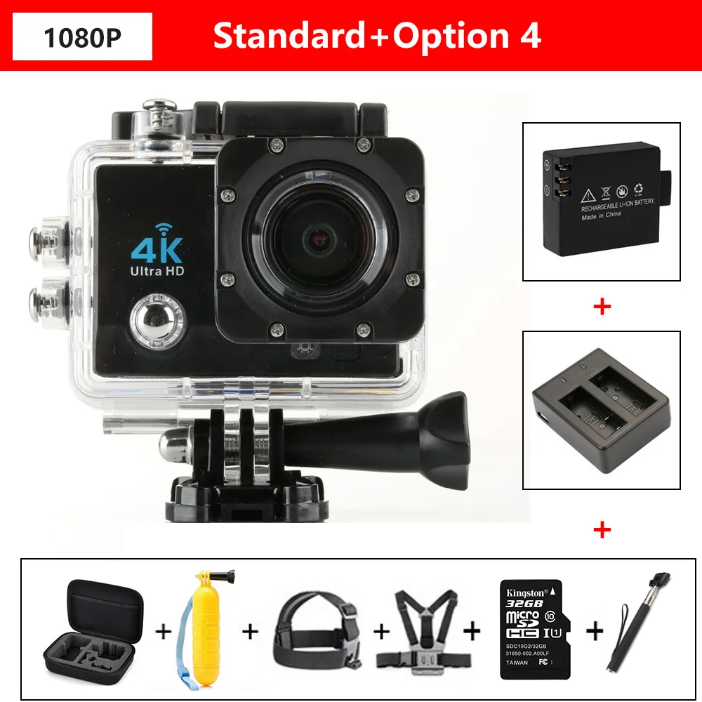 Qriginal hero Экшн-камера 4K Ultra HD wifi 1080 P/60fps 2,0 lcd 170 объектив для дайвинга Водонепроницаемая 30M DV go Helmet pro спортивная камера - Цвет: 1080P option 4