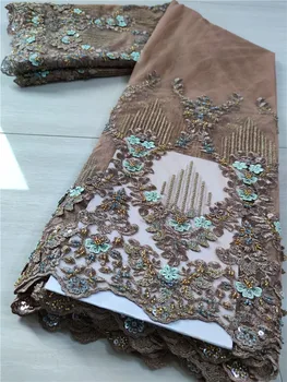 

high quality African french lace fabric with hand work beads Nigeria tulles lace fabric with sequines African net lace fabric