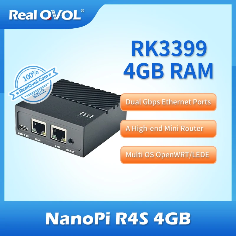 Friendlyelec-Gateway Ethernet Nanopi R4s, 4GB, doble Gbps, compatible con sistema Openwrt Lede, Linux, Rockchip RK3399, reconocimiento facial