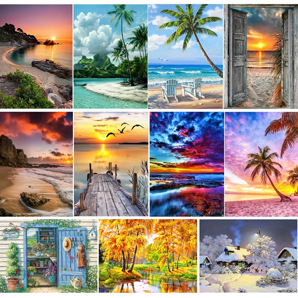 Diamond Painting Embroidery Cross-Stitch-Kits Mosaic-Art-Picture Sunset Landscape Home-Decor