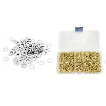

100 Pcs M4X9mm 304 Stainless Steel Round Flat Washer & 1 Set Cross Countersunk Head Brass Plated Material Screw