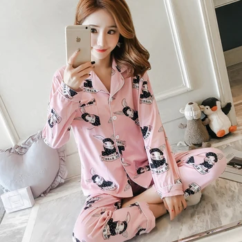 

New Lazy Princess Style Pajamas 2020 Spring Summer Cotton Women Pajamas Set Cute Short Sleeve Women Sleepwear Long Pant Home Set