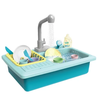 

Kids Plastic Simulation Dishwasher Toys Infant Puzzle Electric Dishwasher Early Learning Interactive Play Kitchen Set for Childr