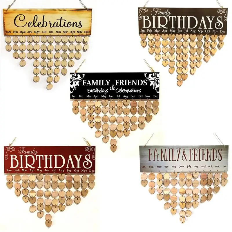 Diy Wooden Calendar Birthday Reminder Special Date Record Sign Blank Planner Board Home Wall Hanging Calendario Party Decor Gift