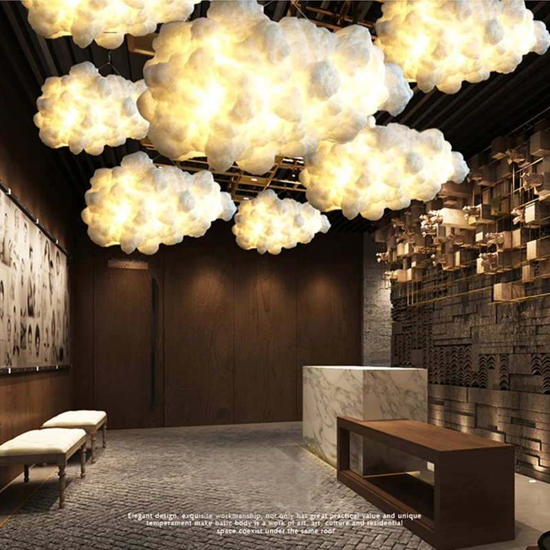 Khelse креативный подвесной светильник с белым облаком, AC110V-220V, шелк, хлопок, E27, светодиодный светильник для лестниц, украшенный подвеской, лобби отеля, кофейные огни