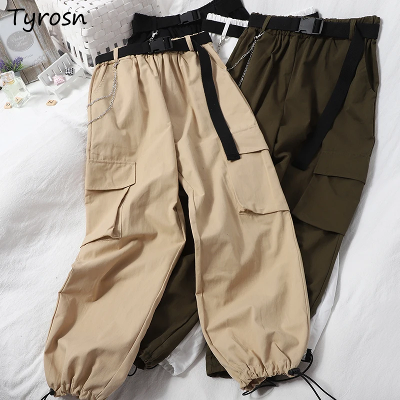 

Casual Pants Women Design Chain Pockets Bundle Feet Harem Pant Fashion Safari Style High Waist Baggy Trousers Tooling Students